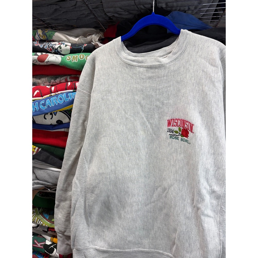 Vintage Lee Sport Wisconsin Badgers 1994 Rose Bowl Sweatshirt Grey Mens XL 23x29